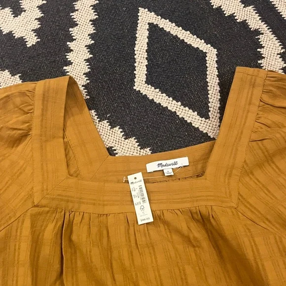 Madewell Brown/Mustard Square Neck Top with Balloon sleeve - Picture 7 of 9